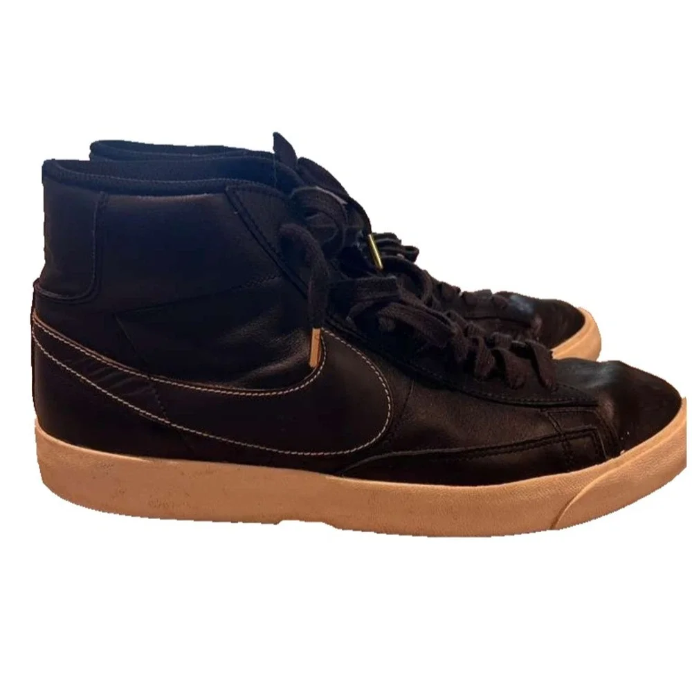 Nike Blazer Mid '77 Men's 10 Black Leather Retro High Top Sneakers Vintage Style - Picture 6 of 9